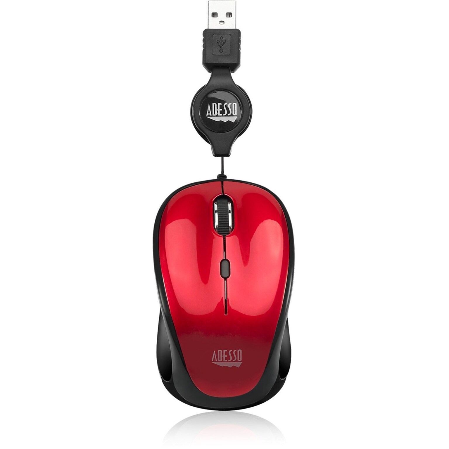 Adesso iMouse S8R USB Illuminated Retractable Mini Mouse, Red
