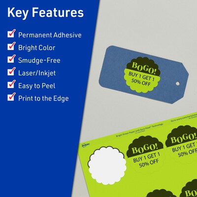 Avery Decorative Edge Multipurpose Labels, 2.5 Dia., Bright Green, 720/Box (94516)