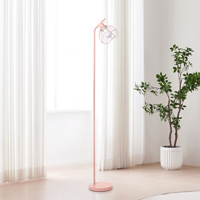 Simple Designs Sleek Essentials 54.5" Metal Floor Lamp with Wire Cage Shade, Pink (LF1050-PNK)