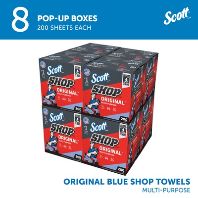 Scott Shop Towels Wipers, Blue, 200 Wipers/Box, 8 Boxes/Carton (75190)