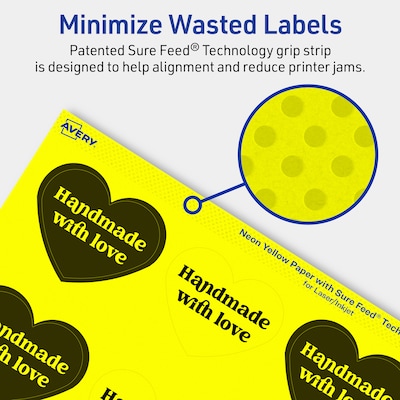 Avery Heart Laser/Inkjet Multipurpose Labels, 2-9/32" x 1-27/32", Neon Yellow (960/Box)