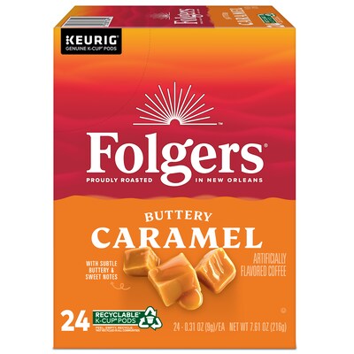 Folgers Buttery Caramel Coffee, Medium Roast, 0.31 oz. Keurig® K-Cup® Pods, 24/Box (6680)