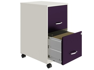 Space Solutions SOHO Smart File 2-Drawer Mobile Vertical File Cabinet, Letter Size, Lockable, Pearl White/Midnight Purple(25336)