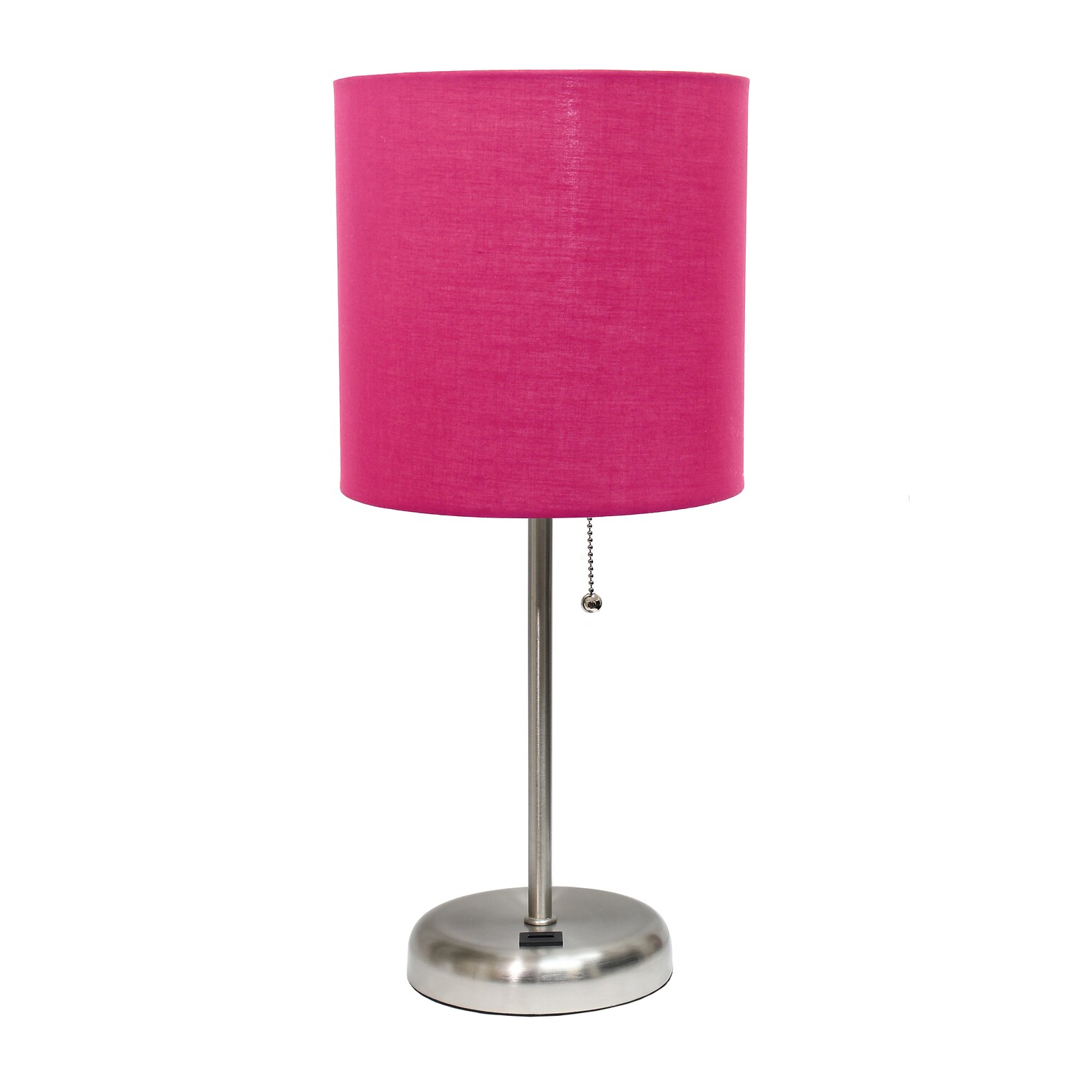 Creekwood Home Oslo 19.5 LED Table Lamp with USB Port, Brushed Steel/Pink Shade (CWT-2012-PN)