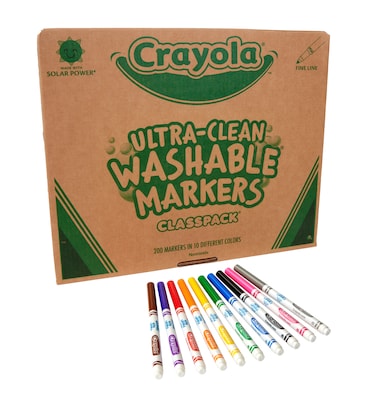 Crayola Classpack Washable Kids Markers, Fine, Assorted Colors, 200/Carton (58-8211)