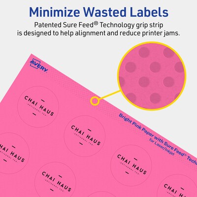 Avery Laser/Inkjet Round Multipurpose Labels, 1.5" Dia., Bright Pink, 400/Pack (94506)