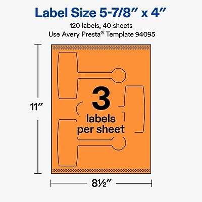 Avery Laser/Inkjet Sealing Labels, 5-7/8" x 4", Bright Orange, 120 Labels/Box (19479370794)