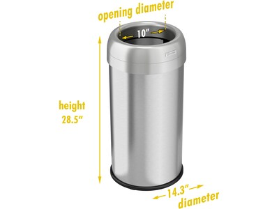 HLS Commercial Stainless Steel Trash Can with Open Lid, 16-Gallon, Silver (HLS16STR)