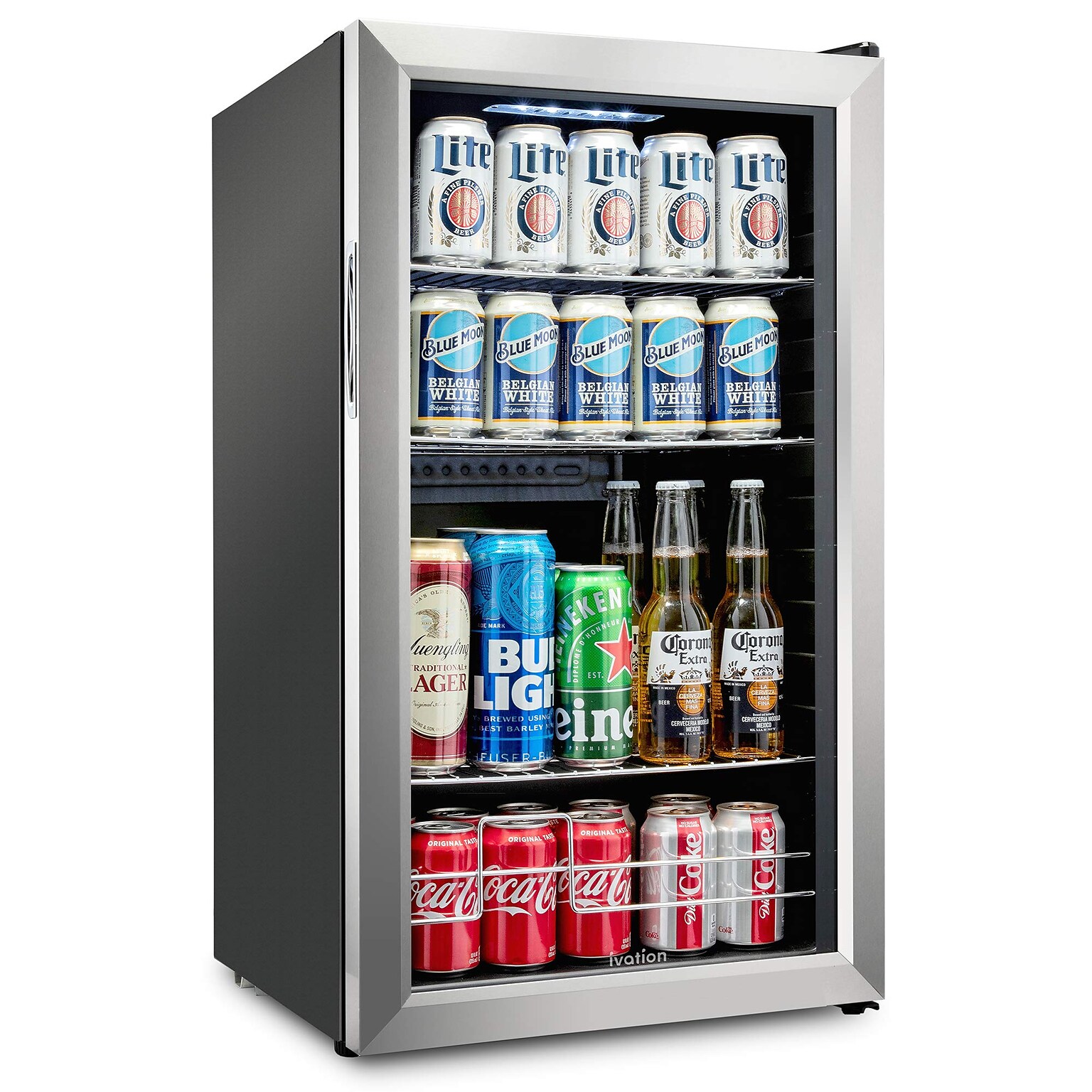 Ivation Freestanding Mini Fridge w/ Glass Door, 126 Can Capacity, Stainless Steel (IVABC1260SS)