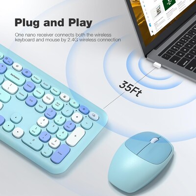 SaharaCase Wireless Ergonomic Keyboard and Laser Mouse Combo, Aqua (KB3)