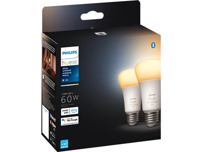 Philips Hue 60W Equivalent A19 LED Smart Light Bulb, Warm White, 2/Pack  (548560)