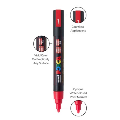 POSCA PC-5M Water Based Paint Marker, Medium Bullet Tip, Fluorescent Red, 3/Pack (UBCPC5MFRED-3)