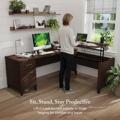 Bush Furniture Somerset 72"W 3 Position Sit to Stand L Shaped Desk, Mocha Cherry (SET014MR)
