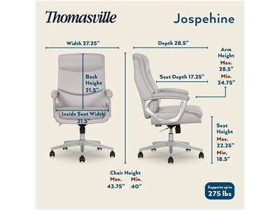 Thomasville Furniture Josephine Ergonomic Bonded Leather Swivel Manager Chair, Gray (60071-LGRY)