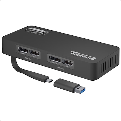 Plugable 4K USB 3.0 & USB-C to DisplayPort and HDMI Dual Monitor Adapter, Male to Female, Black (USBC-6950U)
