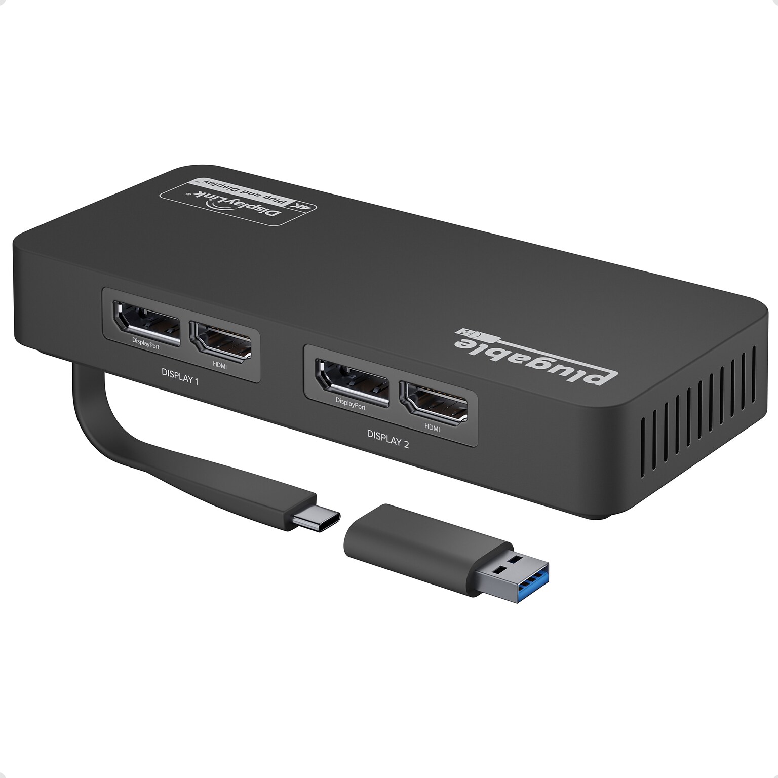 Plugable 4K USB 3.0 & USB-C to DisplayPort and HDMI Dual Monitor Adapter, Male to Female, Black (USBC-6950U)