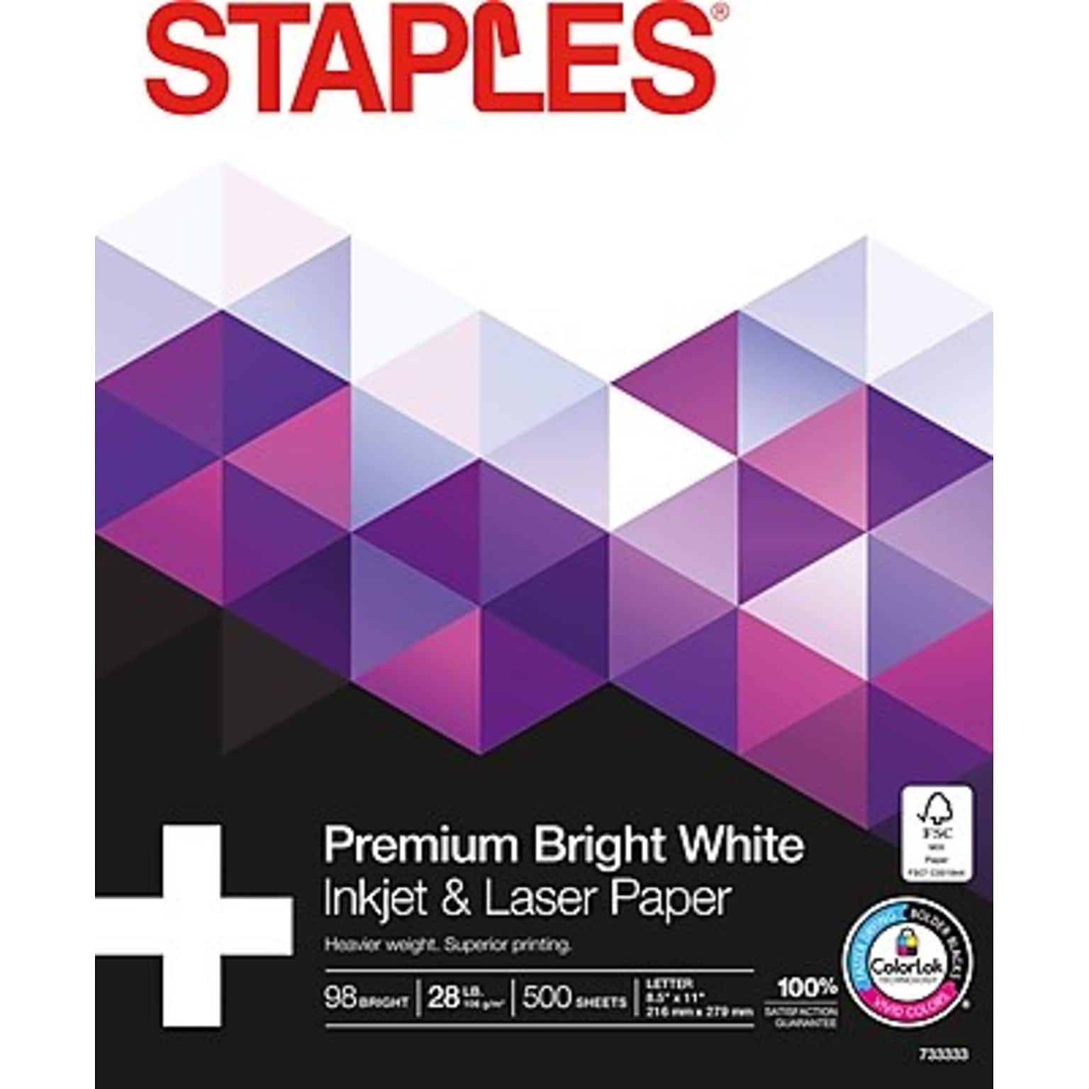Staples Laser Paper 8.5 x 11 Inch 28 lb 98 Bright High-Quality Prints, 500 Sheets