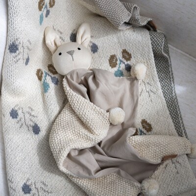 Crane Baby Avery Organic Baby Lovey Blanket, Ollie The Bunny (BC-150BL-2)