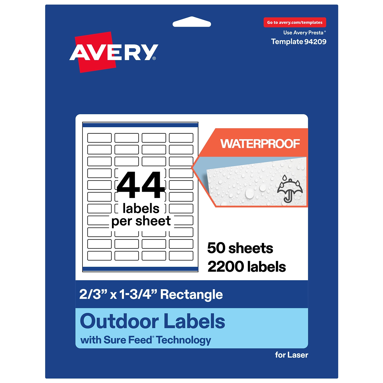Avery Waterproof Rectangle Laser Multipurpose Labels, 2/3 x 1-3/4, White, 2200/Box (19479399218)