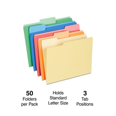 Staples Heavyweight File Folders, 1/3-Cut Tab, Letter Size, Assorted Colors, 50/Box (ST18363-CC)