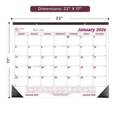 2026 Brownline 22 x 17 Monthly Desk or Wall Calendar, Burgundy/White (C1731)