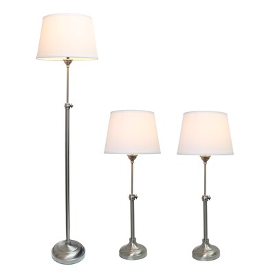 Lalia Home Perennial 58.5/30 Brushed Nickel Three-Piece Floor/ Table Lamp Set with Tapered Shades (LHS-1005-BN)