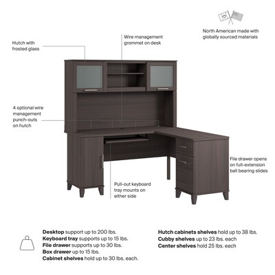 Bush Home Somerset 60"W L Shaped Computer Desk with Hutch, Storm Gray (SET002SG)