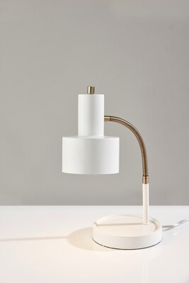 Simplee Adesso Baker Incandescent Desk Lamp, 17"H, White & Antique Brass (SL3971-02)