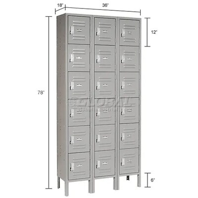 Global Industrial Capital 6-Tier 18-Door Box Locker, 36"W x 18"D x 78"H, Gray (269697GY)