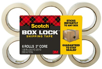 Scotch Box Lock Shipping Packing Tape, 1.88 in x 54.6 yds., Clear, 6/Pack (3950-6)