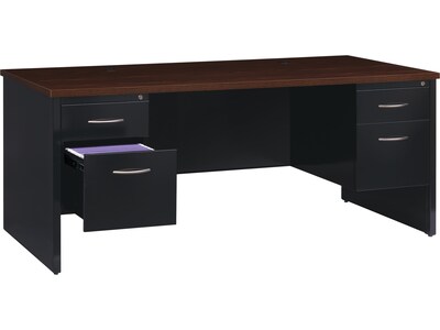 Hirsh 72"W Double-Pedestal Desk, Black/Walnut (20531)