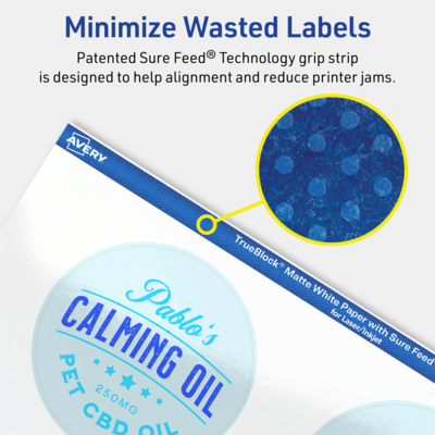 Avery TrueBlock Laser/Inkjet Circle Multipurpose Labels, 2.75" Dia., White, 600/Box (94512)
