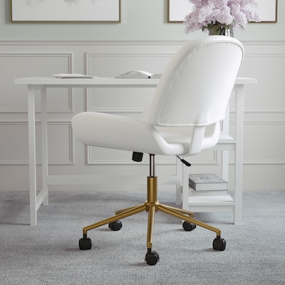 Martha Stewart Tyla Armless Faux Leather Swivel Executive Chair, White/Polished Brass (CH2209215WHGLD)
