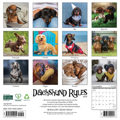 2027 Willow Creek Dachshund Rules  12 x 12 Monthly Wall Calendar (59951)