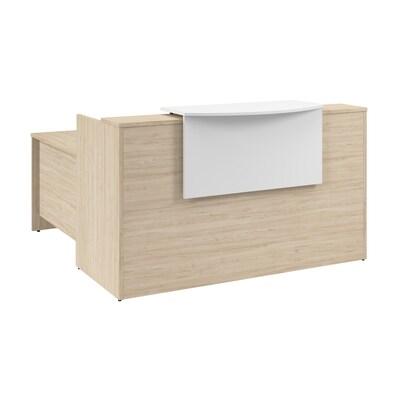 Bush Business Furniture Arrive 72"W L Shaped Reception Desk with Counter, Natural Elm (ARV009NE)