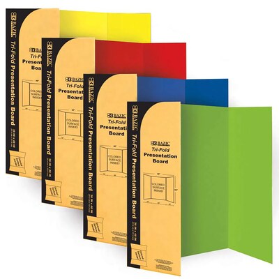 Bazic Tri-Fold Presentation Board, 36" x 48", Paper, Assorted Colors, 24/Carton (BAZ5035)