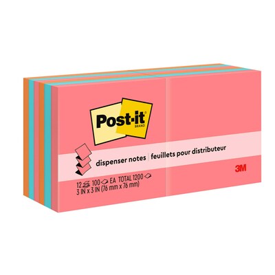 Post-it Pop Up Sticky Notes, 3 x 3 in., 12 Pads, 100 Sheets/Pad, The Original Post-it Note, Poptimistic Collection