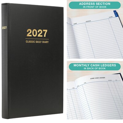 2027 Excello Brands 9" x 12.8" Daily Standard Planner, Paperboard Cover, Black (CD812-CY27-BK)