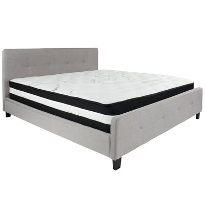 Flash Furniture Tribeca Tufted Upholstered Platform Bed in Light Gray Fabric with Pocket Spring Mattress, King (HGBM28)