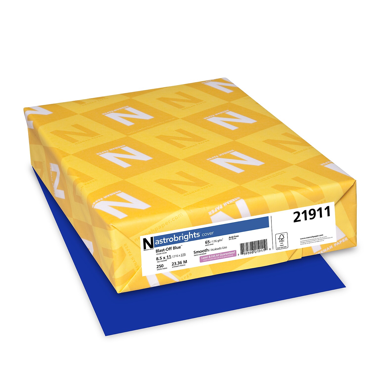 Astrobrights 65 lb. Cardstock Paper, 8.5 x 11, Blast-Off Blue, 250 Sheets/Ream, 8 Reams/Carton (21911CT)