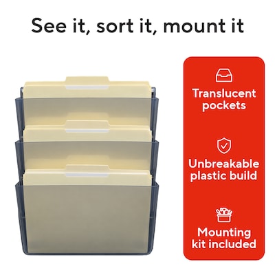 TRU RED Unbreakable 3-Pocket Plastic Letter Wall File, Smoke – Durable Wall-Mounted Organizer for Mail, Documents & Daily Filing