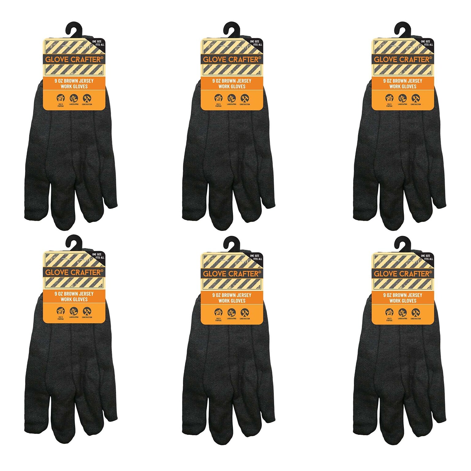 Glove Crafter Mens 9 oz. Classic Jersey Work Gloves, Dark Brown, 6/Pack, 12 Packs/Carton (13051)