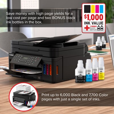Canon MegaTank PIXMA G7020 Wireless Color Inkjet Printer, All-In-One Supertank, Print, Scan, Copy, Fax (3114C002)