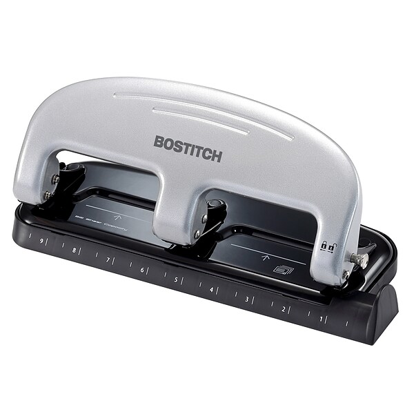 Bostitch EZ Squeeze 3-Hole Punch, 20-Sheet Capacity, Silver/Black