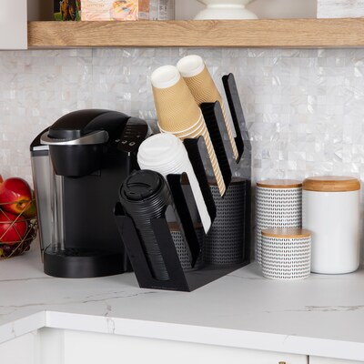 Mind Reader 4-Compartment Acrylic Cup and Lid Dispenser Coffee Countertop Organizer, Black (4ACUPHOL