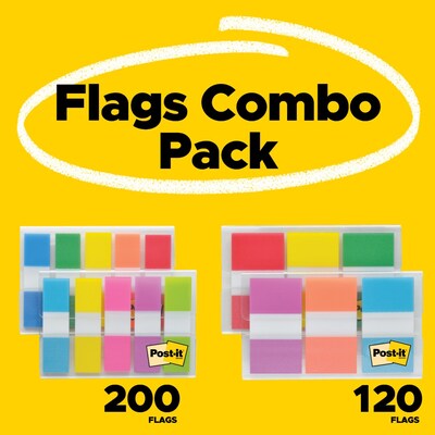 Post-it Flags Combo Pack, .47" Wide and .94" Wide, Assorted Colors, 320 Flags/Pack (683-XL1)