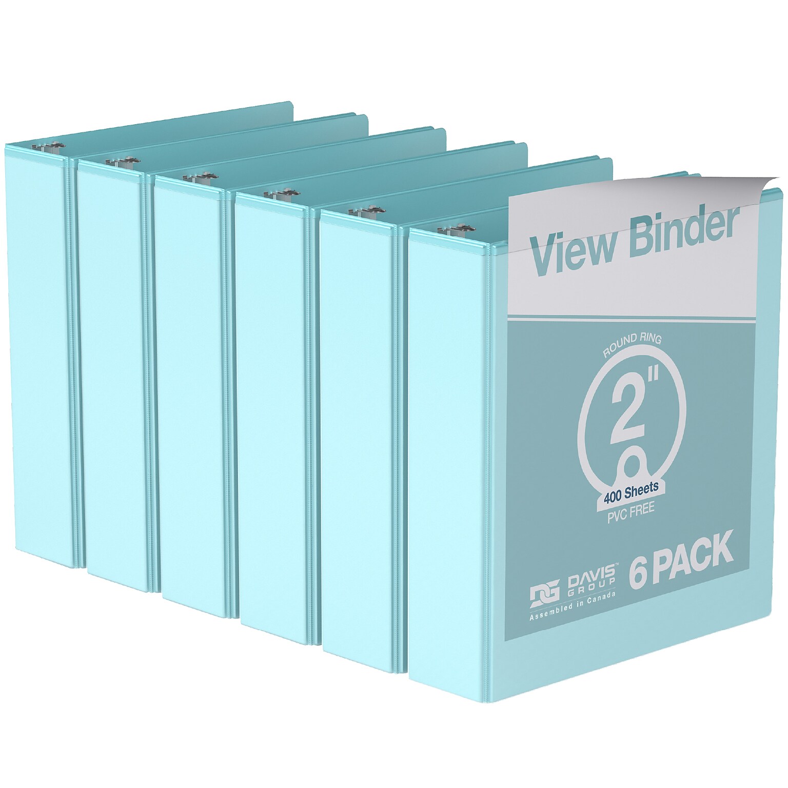 Davis Group, 2, 8.5 x 11, Round Ring View Binder, Pastel Color, Aqua, 6/Pack (7413-12-06)