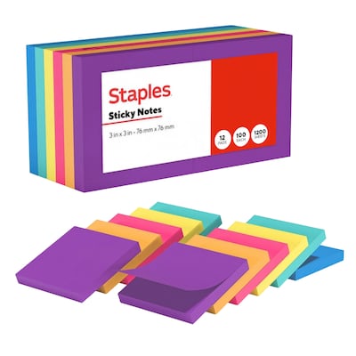 Staples Sticky Notes, 3 x 3, Sorbet Colors, 1200 Sheets - Pastel Self-Stick Notes for Planning, Lists & Office Use