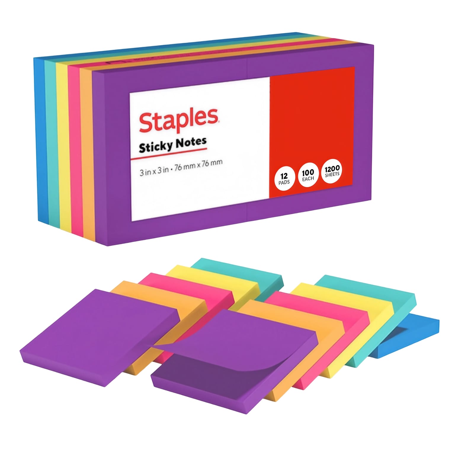 Staples Sticky Notes, 3 x 3, Sorbet Colors, 1200 Sheets - Pastel Self-Stick Notes for Planning, Lists & Office Use