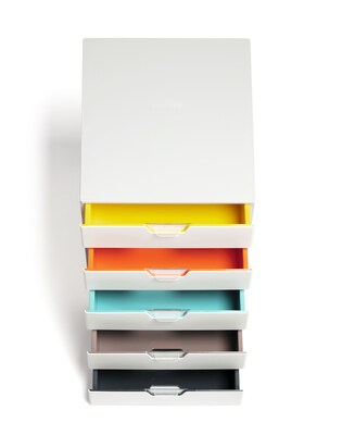 Durable Varicolor Stackable Storage Drawer, 5 Drawers, Plastic, Multicolored (762527)